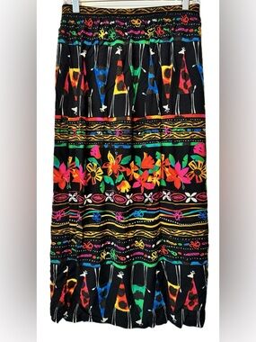 Vintage Peter Popovitch Petite Rayon Skirt Colorful Floral Abstract Midi